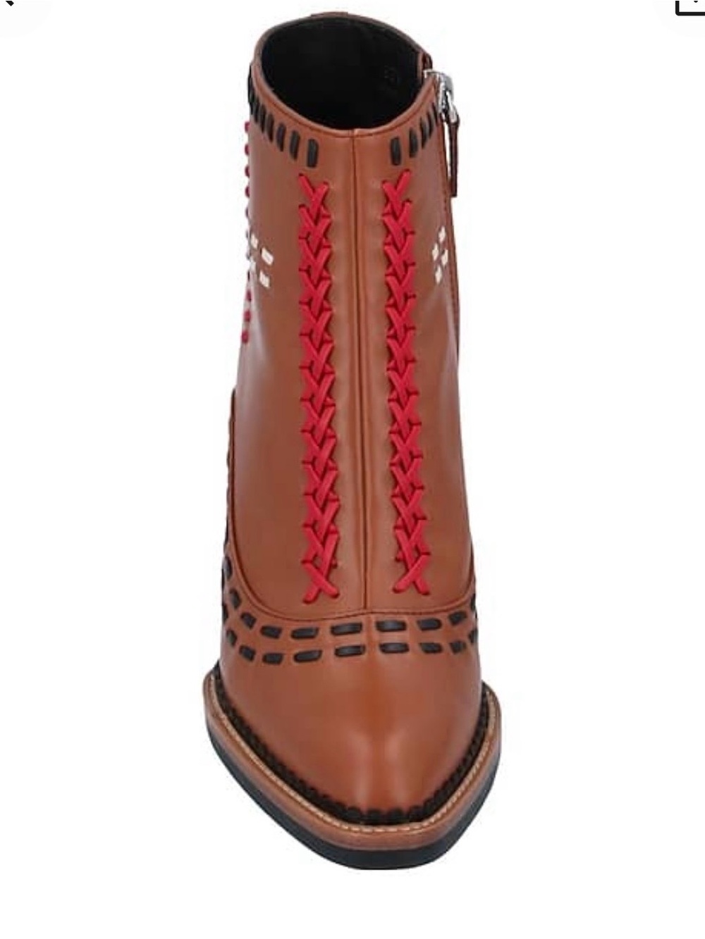 Tod's Tan Leather Ankle Boot with Red Braided Detail